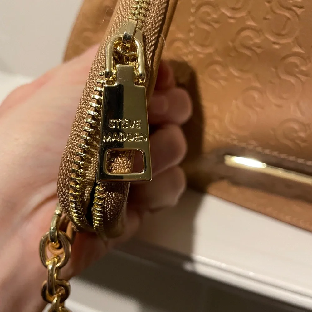 Steve Madden Bags x 3: one Light Brown Shoulder Tote, a Pouch & a keychain Bag